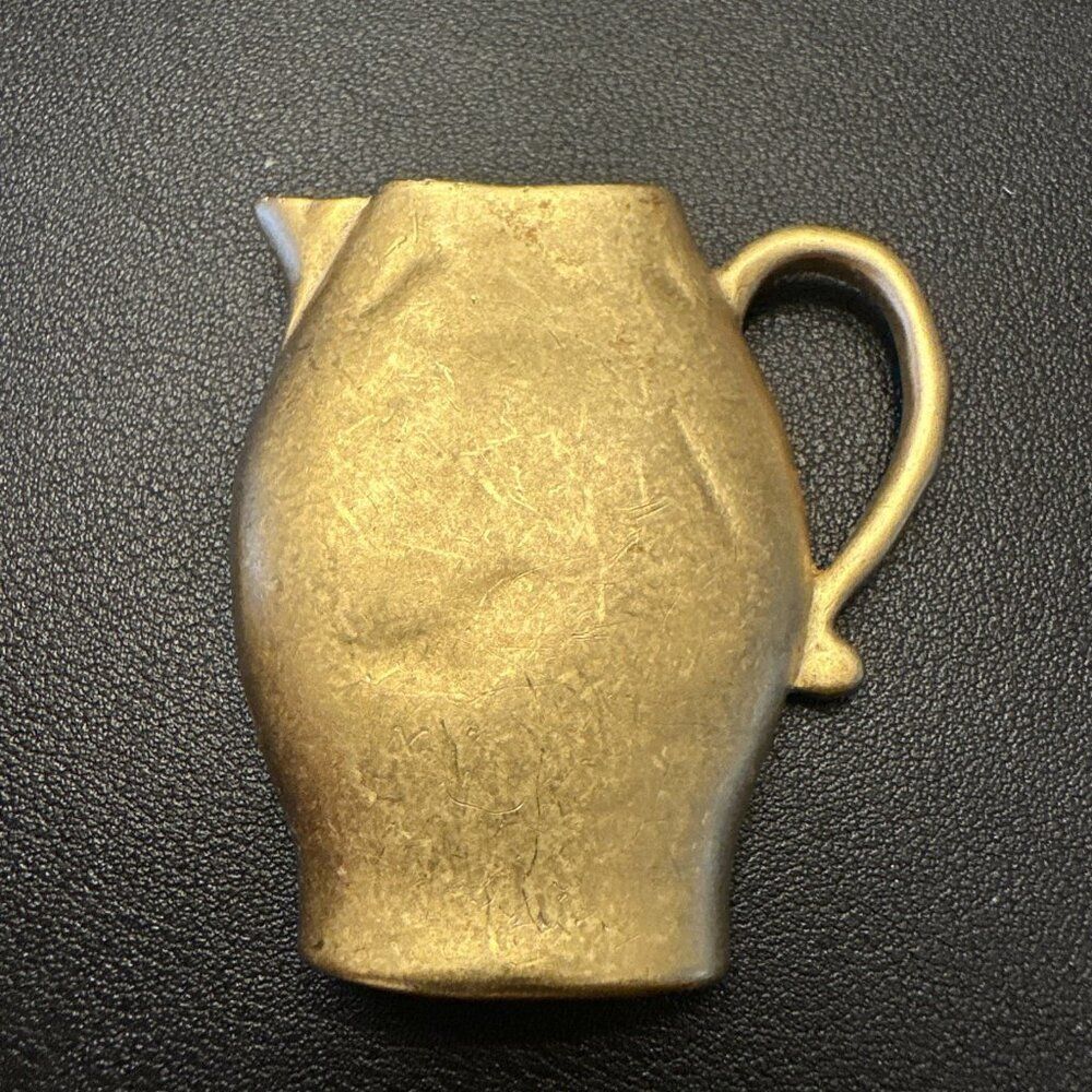 Vintage Vase Pin Brooch Brushed Gold Chunky Heavy Pitcher Matte 1980s